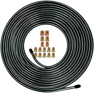 MuHize Brake Line Tubing Kit 3/16 inch 25 Feet with 16 Flare Fittings - Rust-Proof PVF Coated Steel Roll Flexible Tubing for Cars, Trucks, SUV - Compatible with Ford, GM, Honda, Toyota Vehicles