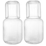 Bekith 2 Set 25 OZ Bedside Night Water Carafe with Tumbler Glass, Vertical Stripes Clear Glass Carafe for Bedroom Guest Room Nightstand, Mouthwash Decanter for Bathroom, Water Pitcher Set (4-Piece)