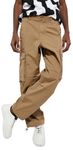 URB_N Men Relaxed Fit Parachute Cargo Pants, Khaki, 34