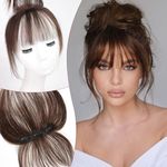 EMMOR Clip in Bangs, 100% Human Hair Bangs with 3 Non-slip Clips, 360°Cover Top HairPieces with 5 inch Wispy Fringes for enhancing Women's Facial Features(Natural Brown)