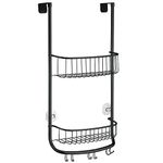 iDesign Shower Caddy Over the Door, Small Hanging Bathroom Organiser with Two Shelves Made of Durable Metal, Practical Shower Storage for Shampoo, Shower Gel and More, Black