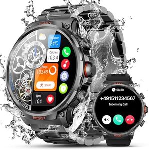 WalkerFit Montre Connectée Homme Militaire: 1,85" HD Montre Sport Homme avec Appel Bluetooth, Batteries 710mah, Montre Connectée Etanche avec Moniteur De Sommeil, Podomètre pour Android iOS