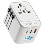 decqle Universal Travel Adapter, International Travel Plug Adapter with 2 USB-C(PD 20W) & 1 USB-A Ports, All in One Portable AC Adapter for USA, UK, EU, AU & 224+ Countries (White)