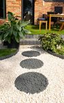 Nicoman 4-Pack 18" Round River Rock Garden Stepping Stone Recycled Rubber Steps Hard Wearing Heavy Duty Outdoor Pathway Tiles - (Grey, Dia.46cm, Set of 4)