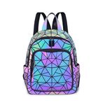 Geometric Luminous Backpacks Holographic Luminous Backpacks Colorful Daypacks for Women Purse and Wallet Set for Women