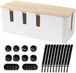 Wood Cover Cable Management Box Set with Cable Sleeve Wire Ties Included to Organize Desk Cord Cables, Hide TV Computer Wires, USB Hub Power Strips to Make Home Office Neat