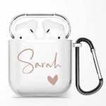 Personalised Custom Individual Soft TPU Clear Rubber Case Cover With Any Name, Initials, Text, Make Your Own Design For AirPods - Rose Gold Name and Heart - for AirPods 1 & 2