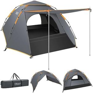 Cflity Tente de Camping, Automatique 3 Personne Pop Up Tente 3 Places, Instantanée 3 Couches Imperméable à l'eau 4 Saisons Tente à Dôme & Bâche avec Tapis de Sol étendu Porche 2 Bâtons de Tente