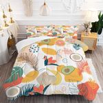 FUYEUN Abstract Art Comforter Set Full Modern Bedding Set for Women Girls Teen Bedroom, Orange Fruits Flower Boho Quilt Sets 1 Comforter + 2 Pillow Cases