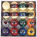 Gamesun 2-1/4”(57.15mm) Pool Ball Set, Pool Table Balls, Complete 16 Marble Billiard Ball Set