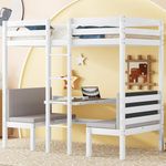 Bellemave Metal Loft Bed Twin Size, White Bench