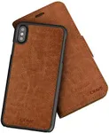 iPhone Xs Max Leather Wallet Case, Crave Vegan Leather Guard Removable Case for Apple iPhone Xs Max (6.5 Inch) - Dark Brown