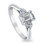 BERRICLE Sterling Silver 3-Stone Wedding Engagement Rings Emerald Cut Cubic Zirconia CZ Anniversary Promise Ring for Women, Rhodium Plated Size 4-10, Sterling Silver Cubic Zirconia, Cubic Zirconia