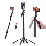 ULANZI MA09 Extendable Phone Tripod, 71" Selfie Stick Phone Vlog Tripod Stand Quadrapod with All in 1 Phone Clip, Travel Tripod Phone Holder with Rechargeable Remote for iPhone Sony Canon