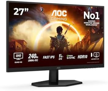 AOC Q27G42ZE 27 inch WQHD Gaming Monitor 260Hz, Fast IPS Panel, 0.3ms MPRT, Adaptive Sync, HDR10, G-Sync Compatible, (2560x1440 HDMI 1x 2.0 DP 1x 1.4) Black