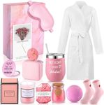 Nuogo 13 Pcs Christmas SPA gifts for Women Birthday Gift SPA Gift Basket Set Gift Basket for Women Mirrors Socks Steamers Jewelry Case Bath Robe for Mom Girlfriend Wife(Pink,Rose)