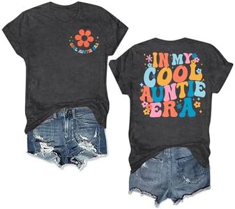 in My Cool Auntie Era Shirts Cool Aunts Club T-Shirt Auntie Aunt Love Heart Shirts Short Sleeves Funny Letter Print Tee Tops, Dark Grey1, Medium