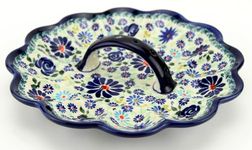 Polish Pottery Deviled Egg Platter, Round Deviled Egg Tray, Deviled Egg Carrier, Zaklady Boleslawiec, Poland, Floral Swirl Celebration Design, Capacity: 12 Eggs, Diameter: 9.5 inches