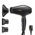 Ionic Hair Dryer with Diffuser, CONFU Professional Salon Blow Dryer with Ac Motor, 2 Concentrator Nozzle Attachments and ALCI Safety Plug, for Women and Men and Home Salon