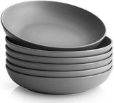 Y YHY Pasta Bowls 30oz, Large Salad Serving Bowls, Porcelain Soup Bowls, Grey Pasta Plates Set of 6, Wide and Flat, Microwave Dishwasher Safe, Grey Matte