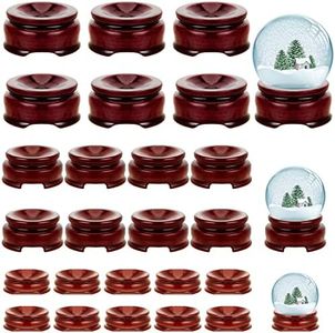 Taiyin 24 Pcs 3 Size Sphere Stands for Display Crystal, Crystal Display Stand Base Crystal Holder Wood Egg Ball Crystal Stand Stone Rock Display for Home Decor Gemstone, Dark Red, 1.2/ 1.4/ 1.6 Inch