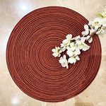 ST SAPROSE Polypropylene Multipurpose Braided Round Table Mat (1Pc Pack,40 Cm)Dinning Place Mats,Side Table Mat,Doilies,Machine Washable Large Mat For Dining Table (15 5" Dia , Burgandy-Tan Melange)