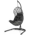 RELAX4LIFE Swing Egg Chair with Stand, Garden Patio PE Rattan Hanging Chair with Cushion & Pillow, Indoor Outdoor Wicker Hammock Chair for Backyard, Balcony, Living Room