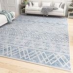 Boho Area Rug 8x10 Carpet Rugs for Living Room Bedroom Moroccan-Machine Washable Rugs for Bedroom Dining Room Living Room Rug Neutral Blue Home Decor