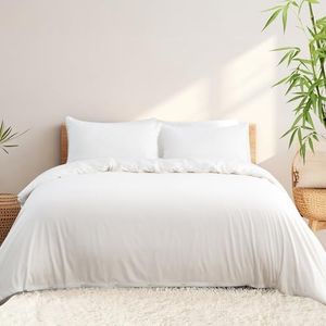LINENOVA 2000TC Bamboo Cooling Quilt Cover Set King Size - Ultra Soft Breathable- 3pcs Doona Cover Set with Corner Ties & Button Closure for Hot Sleepers (King, White)