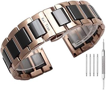 Fashion Shiny 18mm Rose Gold Stainless Steel Watch Band Black Ceramic Watch Bracelet Women’s Metal Watch Strap with Push Deployment Claps