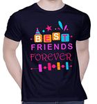 CreativiT Graphic Printed T-Shirt for Unisex Best Friends Forever Tshirt | Casual Half Sleeve Round Neck T-Shirt | 100% Cotton | D00589-3_Navy Blue_Large