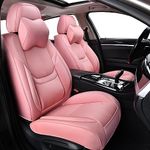 KIDYACWST Pink Cars Seat Covers, 2 Seats Leather Car Seat Covers, Waterproof Leather Seat Covers for Car and Headrest, Car Seat Cushion Protector, for Most Sedans SUV Truck