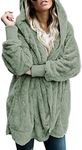 Dokotoo Women's Fuzzy Hooded Long Sleeve Solid Mint Green Coat Small