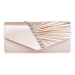 Damara Womens Pleated Crystal-Studded Satin Handbag Evening Clutch (Champagne)