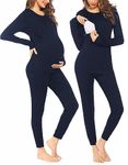 Ekouaer Nursing Loungewear Labor and Delivery Maternity Two Piece Pajamas Set Strar Light, Navy Blue, M