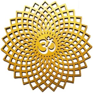 My Dream Carts Golden Om Round Decorative Wall Art Mdf Wooden Om Chakra For Temple, Living Room, Bedroom, Office, Hotel, Home Decor Items, Gift Item, Mandala Wall Hanging For House Decoration 15x15cm