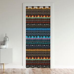 Bohemian Door Curtain for Kids Boys Girls Aztec Geometric Blackout Curtain 34" W X 80" L Stripes Boho Doorway Curtain Exotic Tribal Mandala Indian Mexican Folk Door Drape Temporary Door