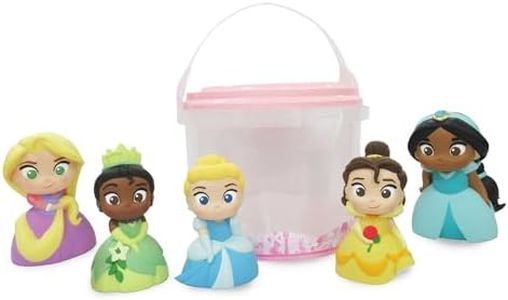 Disney Store Official Jouets pour Le Bain Princesse Disney, 5 pcs, Contient Raiponce, Belle, Cendrillon, Tiana et Jasmine dans Un Seau de Rangement, Convient aux Enfants de 6 Mois et Plus