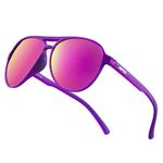 Jefoo Polarized Aviator Sunglasses for Women Men Retro Trendy Sports Sunglasses for Outdoor UV400 Protection, Purple Frame / Purple Revo Lens, Medium