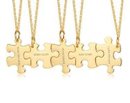 XUANPAI Puzzle Necklace, 3 Piece Jigsaw Necklaces for Women Men Personalized Couple Necklaces Lover Family Best Friend Forever Friendship Custom Stainless Steel Jewellery Birthday Love Gift, Gold