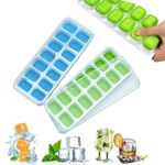 Solitude 3 Pcs Silicone Pop Up Square Ice Cube Trays for Freezer with Lid Easy Release Flexible Bottom, Stackable, 100% BPA Free, Food Grade for Freezer, Cocktail