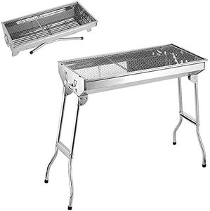 Charcoal BBQ Grill Set, Portable Stainless Steel Small Roaster Foldable Leg Outdoor Barbecue