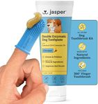 Jasper Dog Tooth Brushing Kit and Dog Toothpaste Kit 360 Dog toothbrush Enzymatic 360 Puppy and Plaque Remover Freshens Breath Natural Pet Toothpaste dog toothbrush and toothpaste 3.5oz Chicken Flavor