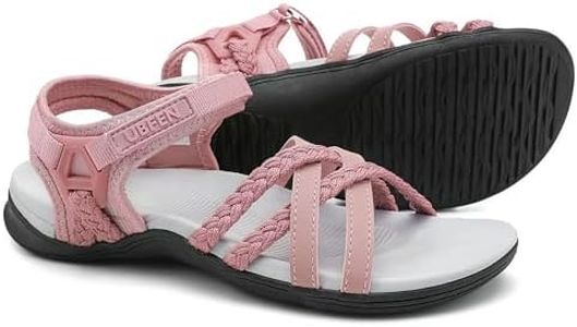 UBFEN Womens Hiking Sandal Sport Sandal Straps with Adjustable Hooks Arch Support Water Sandal Beach Vacation Casual Camping Size 10 Pink