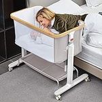 RONBEI Baby Bassinet Bedside Sleeper, Bedside Bassinet with Storage Basket and Wheels, Easy Folding Bassinets Bedside Cribs for Baby/Infant/New Borns