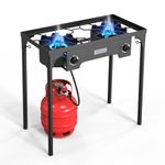 ROVSUN 2 Burner Outdoor Propane Gas Stove 150,000 BTU High Pressure Stand Cooker for Backyard Cooking Camping Home Brewing Canning Turkey Frying, 20 PSI Regulator