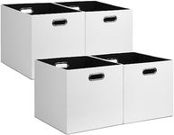 Posprica 13x15x13in Collapsible Storage Bins, Fabric Foldable Cube Storage Boxes, Decorative Storage Baskets Organizer for IKEA Kallax, Shelves, Closet, Clothes, Toy, Set of 4-White