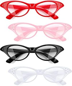 Jovitec 4 Pieces Cat Eye Glasses with Rhinestones 50's 60's Theme Party Classic Glasses for Retro Costume Dress Up Party Favor