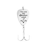 Stainless Steel Fish Lure Hook Keychain Guitar Picks Shape Fish Bait with You are My Greatest Catch of My Life Pattern for Birthday for Boyfriend