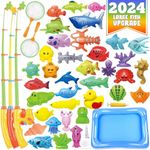 CozyBomB Magnetic Fishing Toys Game Set for Kids for Bath Time Pool Party with Pole Rod Net, Plastic Floating Fish - Toddler Education Teaching Christmas Birthday Gifts for Kids Ocean Sea Animals